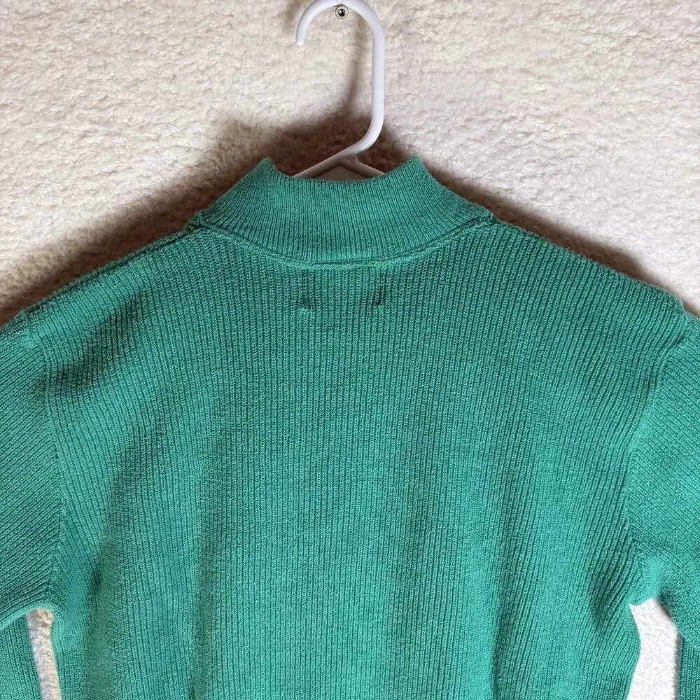 Vintage Cabelas SweaterMens Medium Green USA Made Ribbed Knit 1/4 Button READ
